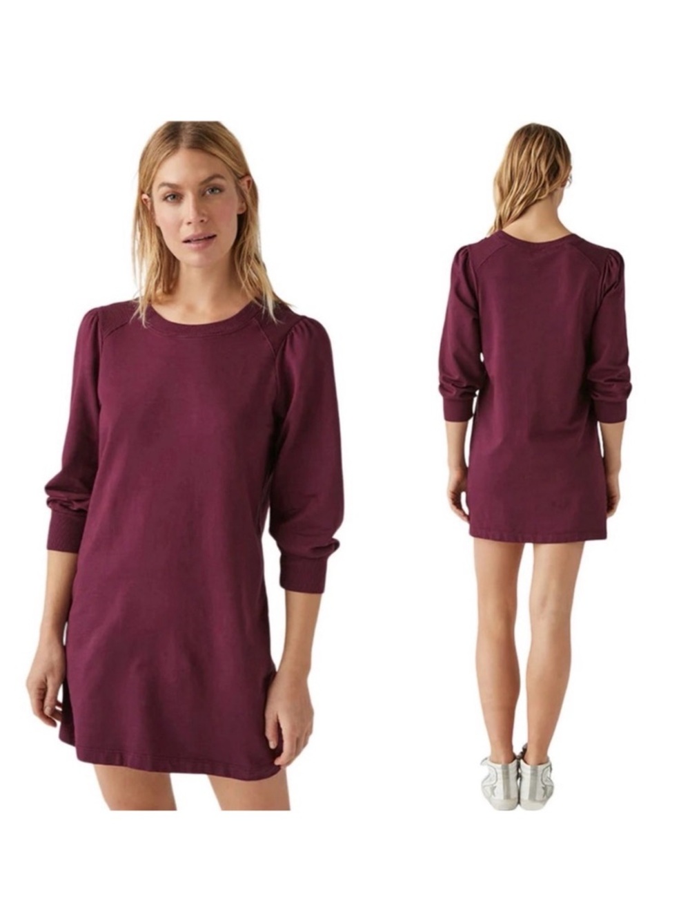 Michael Stars Veronica Terry Plum Puff Sleeve Dress‎ Women’s Size Large NWT